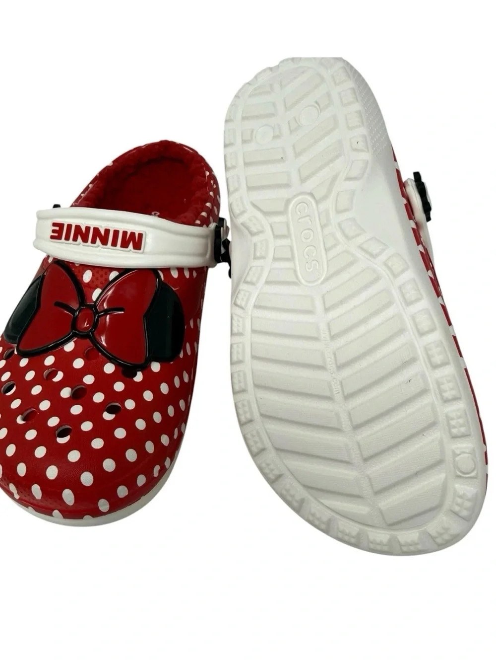 Crocs Classic Girls size J3 Minnie Mouse Red Lined faux fur Clog Shoes
